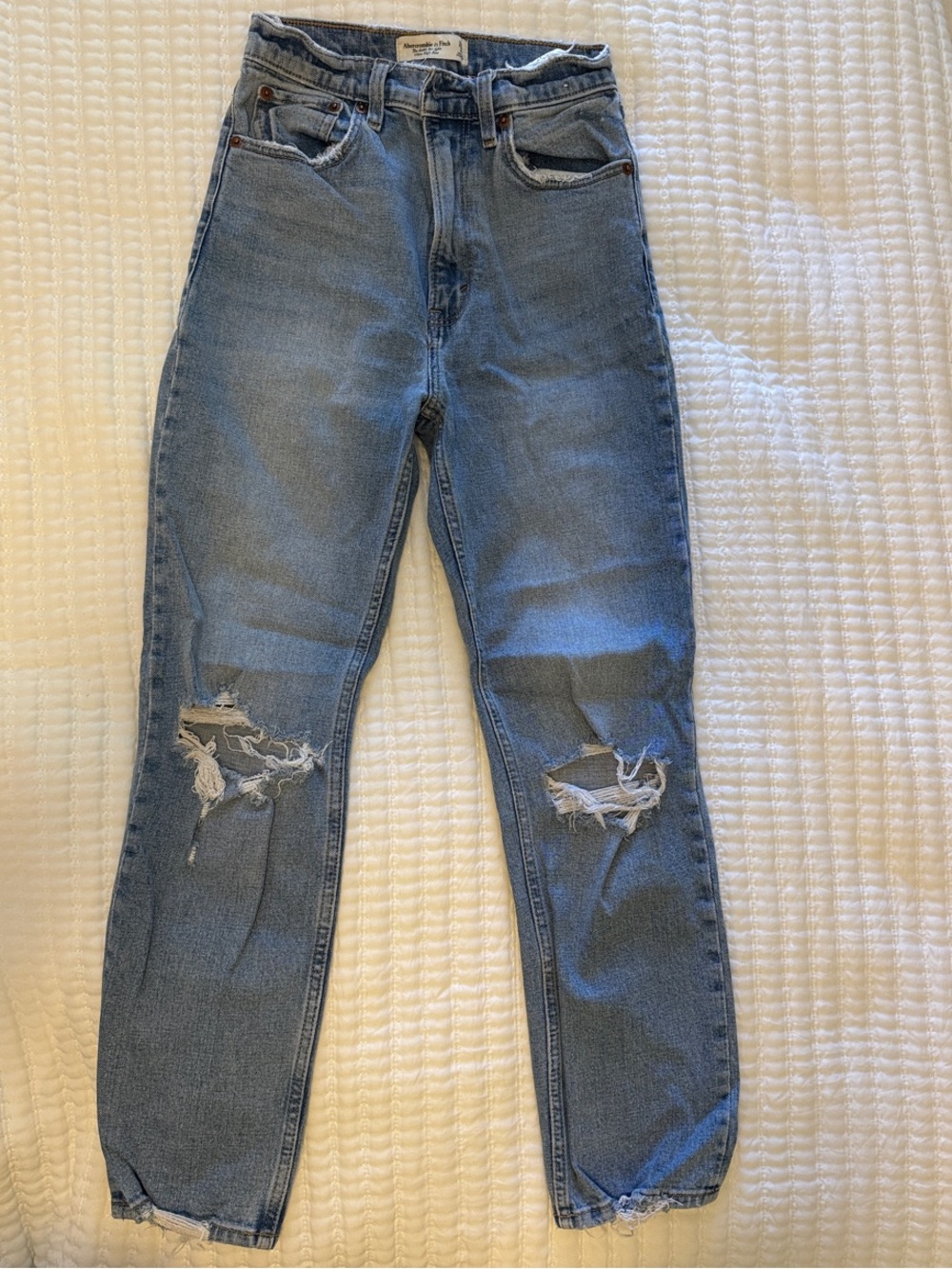 Abercrombie & Fitch Light Blue Straight Leg Ripped Jeans